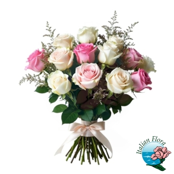 Bouquet di rose bianche e rosa